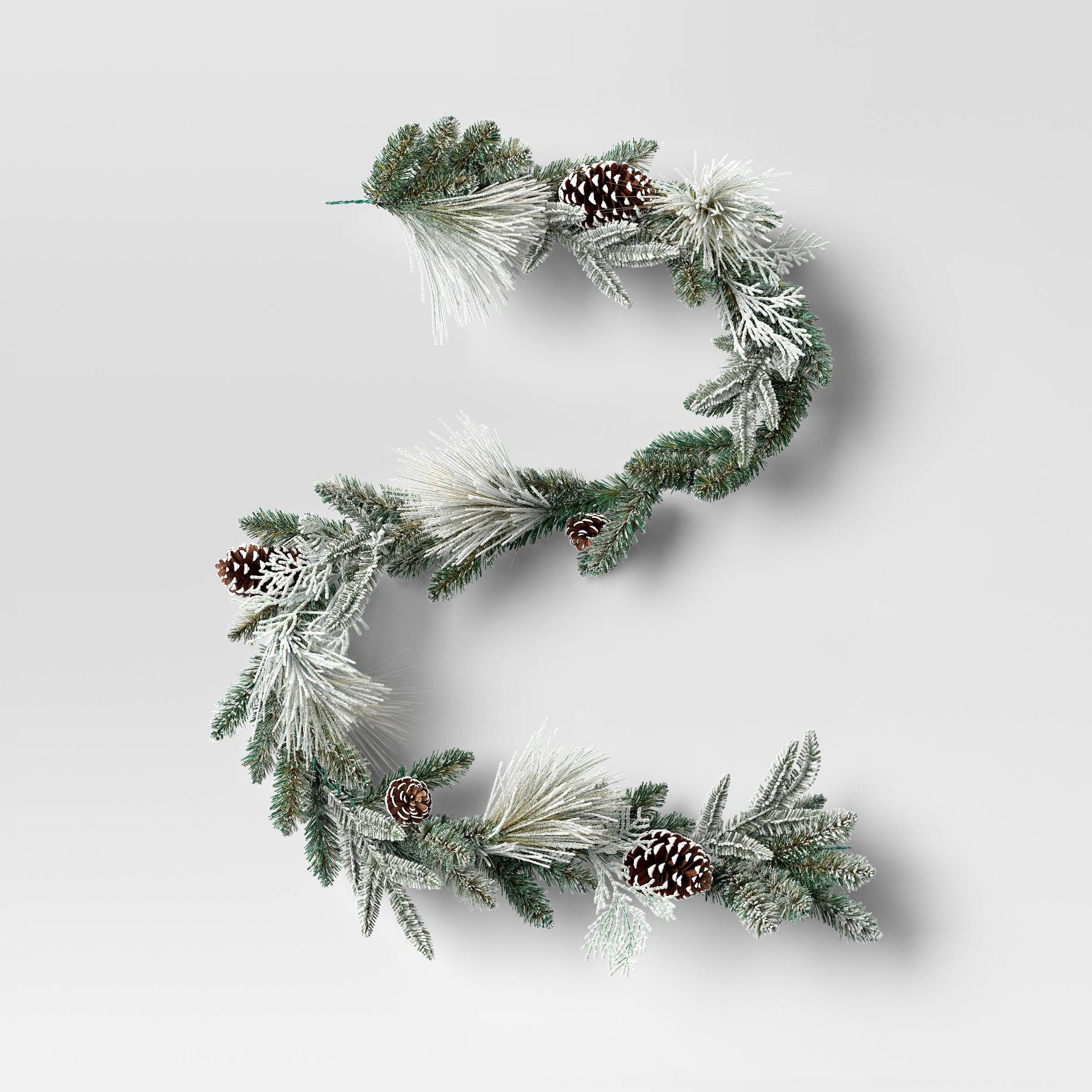 6' Flocked Mixed Greenery with Pinecones Artificial Christmas Garland Green - Wondershop™: Unlit, Indoor/Outdoor Use
