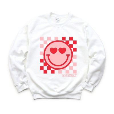 Simply Sage Market S.W.Smiley Checkered Heart Eyes Smiley Sweatshirt
