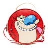 Nickelodeon Vegan Leather Round Crossbody Bag with Adjustable Straps, Ren and Stimpy Character Face Close Up Appliques, Red Beige - 3 of 4