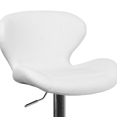Curvaceous White Vinyl and Chrome Adjustable Saddle Barstool
