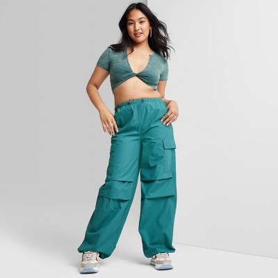 Lingjiazi Womens Parachute Pants Baggy Wide Leg Elastic Waist Y2k Track  Pants Sweatpants Streetwear(0230-ArmyGreen-L) - Yahoo Shopping