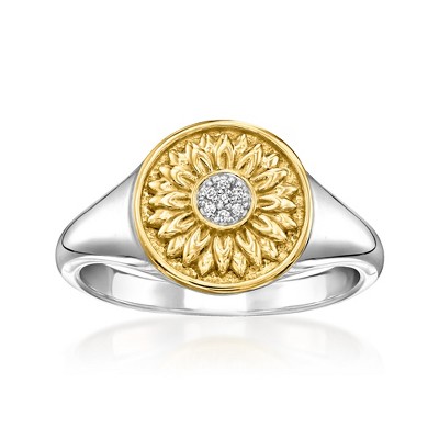 Ross-Simons Diamond Sunflower Ring in 18kt Gold Over Sterling and Sterling Silver