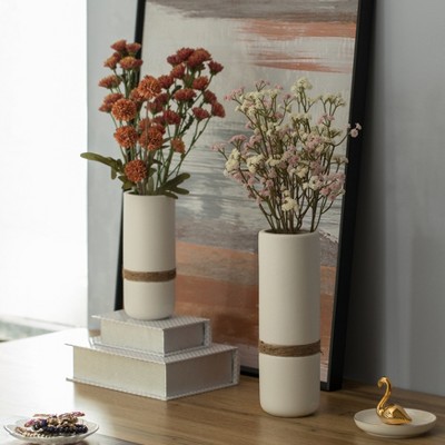 Decorative Modern Ceramic Cylinder Shape Table Vase Flower Holder with Rope