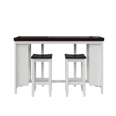 White and Walnut Acacia Wood Counter Height Dining Set with Drop Leaf