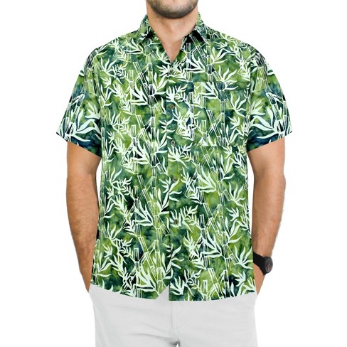 LA LEELA Men's Hawaiian Shirt with Pocket Beach Shirts Casual Button Up Short Sleeve Shirts for Men Funny M Trees Fern, Green - image 1 of 4