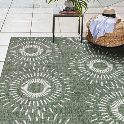 Tiaret Green and Beige Flatweave Indoor/Outdoor Area Rug 5' x 7'