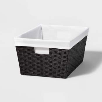 Divided Wire Caddy Basket With Wood Handle Black - Brightroom™ : Target
