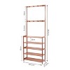 Artloge 5 Tiers Vintage Heavy Duty Bamboo Shoes Stand Freestanding Coat Hat Rack Hallway Hanger Shelf Footwear Holder with 8 Hooks - 3 of 4