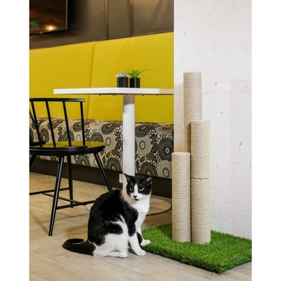 Beige Sisal Cat Scratching Post with Artificial Turf Base