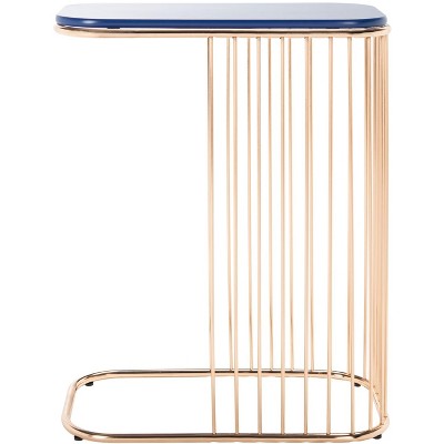 Modern Glam Blue & Gold Square Metal & Wood Accent Table
