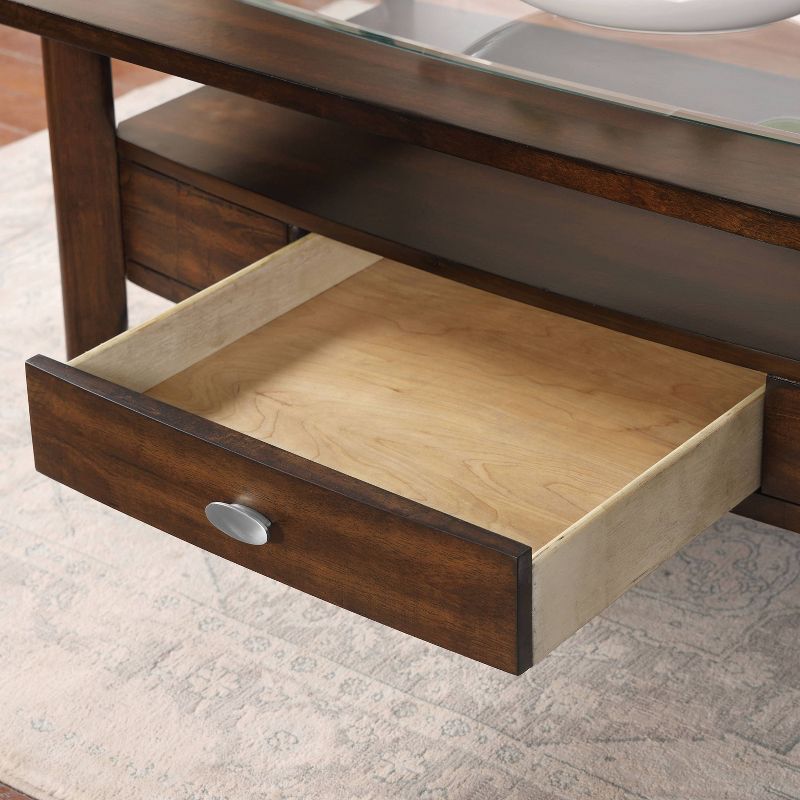 HOMES: Inside + Out 44&#34; Stardrift Transitional 1 Drawer Coffee Table with Shelf and Glass Top Dark Walnut, 4 of 9