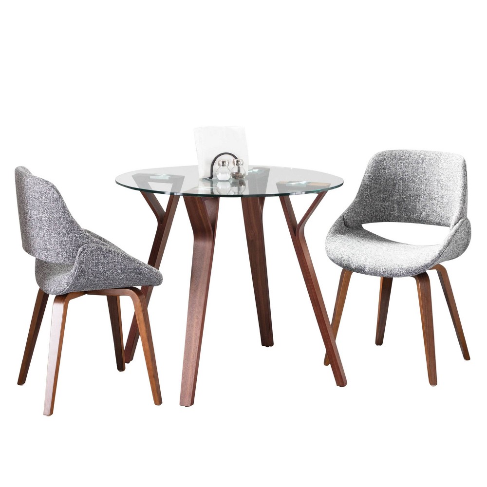 Photos - Dining Table LumiSource 3pc Folia Fabrico Dining Set Walnut Wood Glass/Gray