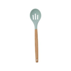 Unique Bargains Spoon Hand Wash Only Wooden Handle Slotted Spoon Silicone Wooden Handle 12.6" 1 Pc - 1 of 4