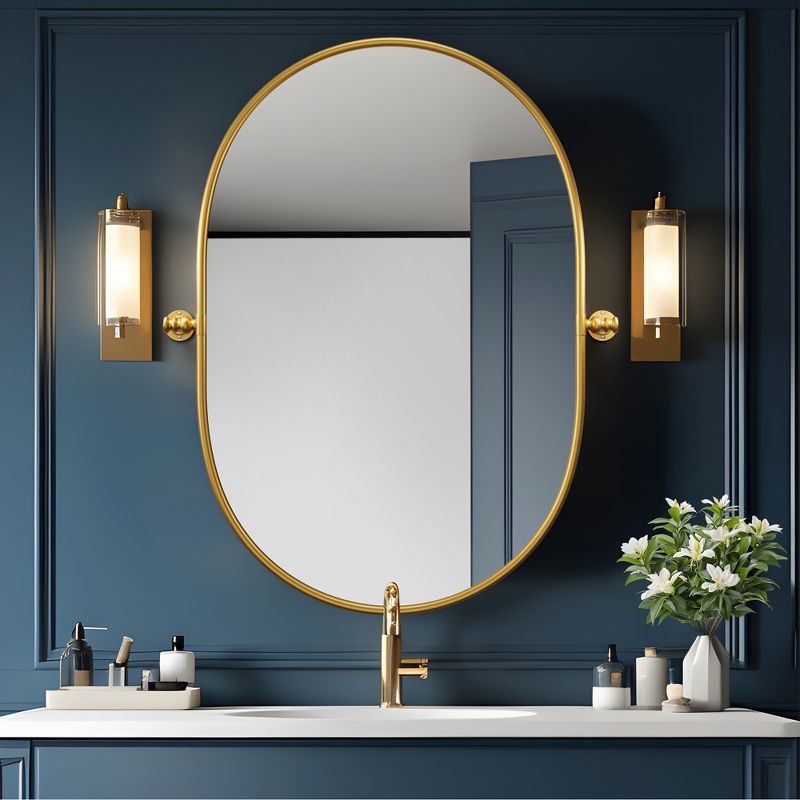 Neutypechic Metal Frame Oval Pivot Bathroom Vanity Mirror, 2 of 8