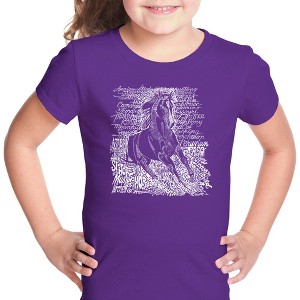 LA Pop Art Girl's Word Art T-shirt - POPULAR HORSE BREEDS - 1 of 4