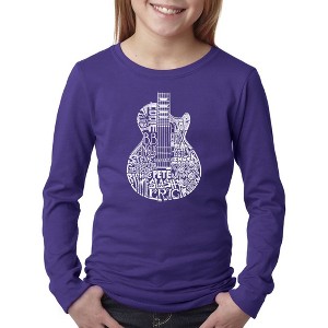 LA Pop Art Girl's Word Art Long Sleeve - Rock Guitar Head - 1 of 4
