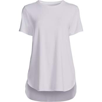 Lands' End Women's Moisture Wicking UPF Sun Short Sleeve Curved Hem Tunic Top-Print