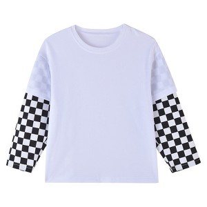 MyKids-USA Baby Boy And Girl Plaid Pattern Fake 1 Pieces Sleeve Design Shirt - 1 of 4