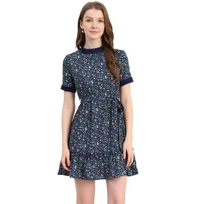 INSPIRE CHIC Women's Short Sleeve Tie Waist Floral Dress
