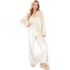 Anna-Kaci Lounge Women's Crushed Velvet Lounge Set with Button-Up Long Sleeve Top and Wide-Leg Pants- Beige,Small - 3 of 4