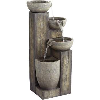 John Timberland Four Tier Rustic Cascading Outdoor Floor Water Fountain with LED Light 40 1/2" for Yard Garden Patio Home Deck Porch House Roof