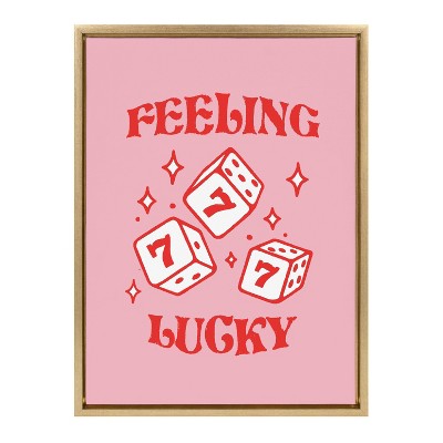 Feeling Lucky Pink and Red Canvas Print with Natural Frame