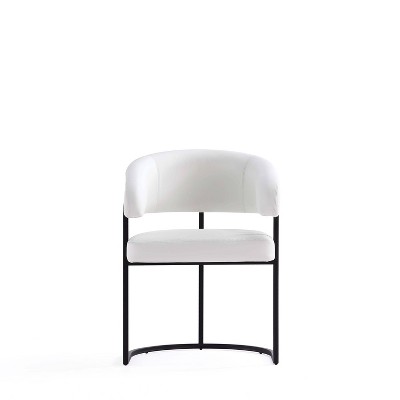White Faux Leather Upholstered Dining Arm Chair with Metal Frame