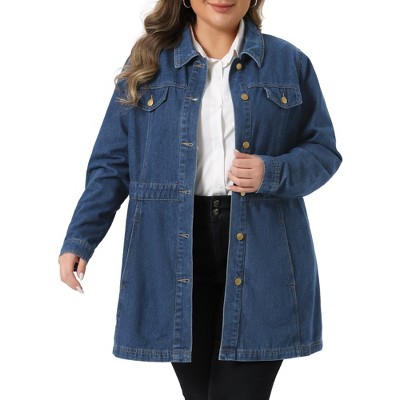 Women's Plus Size Buttons Long Sleeve Jean Jackets with Pocket - Agnes Orinda