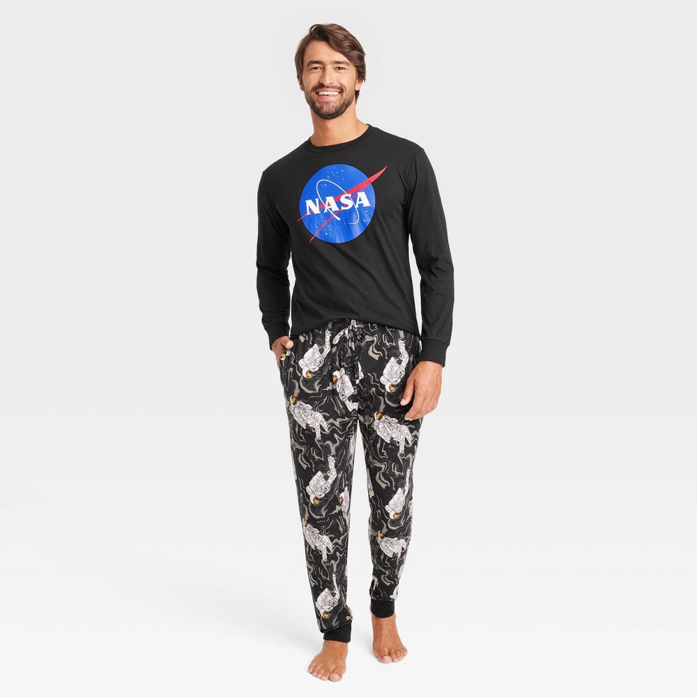 Men s NASA Astronaut Long Sleeve Sweater Knit Pajama Set Black L