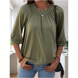 Imily Bela Color Block Womens Tunic Tops Oversized Cotton Tee Loose Fit Crew Neck Half Sleeve - 1 of 4