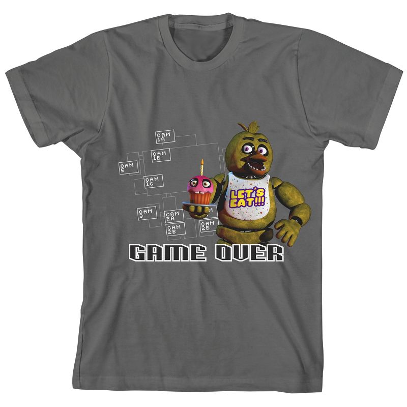 Five Nights At Freddy'S Chica Game Over Junior's Charcoal Tee Shirt, 1 of 3