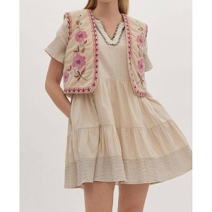 Women's CORDUROY FLORAL EMBROIDERED VEST - entro - 1 of 4