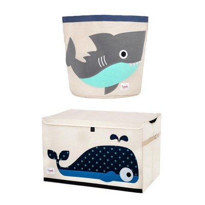 3 Sprouts Collapsible Toy Chest Storage Bin for Playroom, Whale Design and Canvas Storage Bin Laundry and Toy Basket, Shark Design