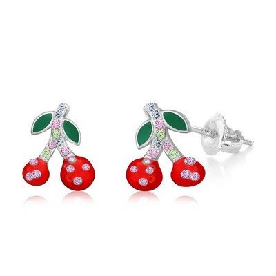 Chanteur Hypoallergenic Kids Jewelry Accessories Cherry Red CZ White Gold Palladium Plating Stud Earrings Surgical Titanium Posts