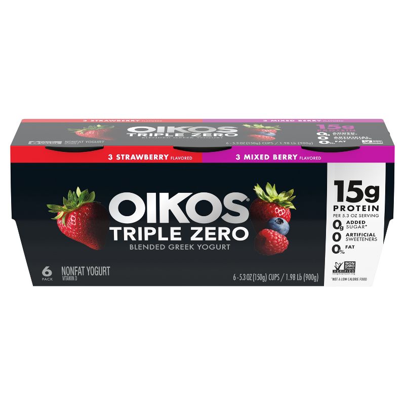 Oikos Triple Zero Variety Pack Greek Yogurt - 6ct/5.3oz Cups, 3 of 13