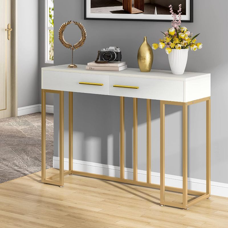 Tribesigns Modern 47" 2-Drawer Console Table, Wooden Sofa Couch Table Hallway Foyer Table,  Narrow Entryway Table Accent Table for Living Room, 2 of 6