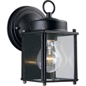 Progress Lighting, Flat Coach Lantern, 1-Light Wall Light, Black Porcelain, Clear Glass Shade - 1 of 2