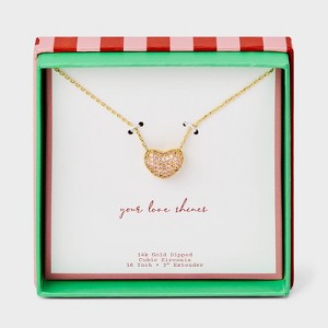 Valentine's Day 14K Gold Dipped Cubic Zirconia Puffy Heart Pendant Necklace - A New Dayâ„¢ Gold/Pink - 1 of 4