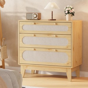 Coucheta 31.2" Rattan Dresser - 3-Drawer Wood Storage Cabinet, Modern Chest for Bedroom/Living Room - 1 of 4