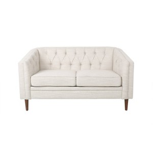 Christopher Knight Home Cantrell Tufted Loveseat Beige/Espresso - 1 of 4
