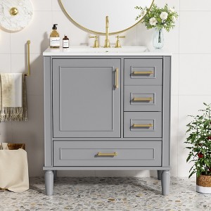 ChicFurnit 30 Inch Bathroom Vanity with Sink Freestanding Storage Cabinet with 3 Drawers and Soft Close Doors for Bathroom, 18.3"*30"*34" - 1 of 4