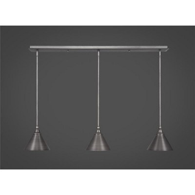 Toltec Lighting Any 3 - Light Chandelier in  Brushed Nickel with 7" Brushed Nickel Cone Metal Shade Shade
