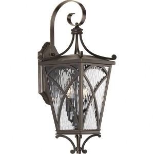 Progress Lighting Cadence 2-Light Wall Lantern, Oil Rubbed Bronze, Clear Water Glass, Mediterranean Style - 1 of 2