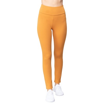 Slickblue Women's Waist Band Ponte Pants, Stretch Fit Trousers, Long Length, Casual Style, Deep Mustard, Size S-L