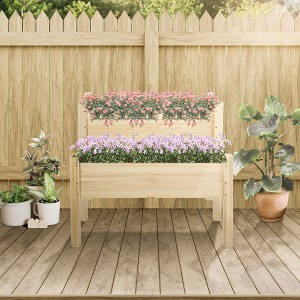Okak Elevated Wooden 2-Tier Raised Garden Bed, 34"x34"x28" Outdoor Planter Box with Legs for Vegetables, Herbs, Flowers - 1 of 4