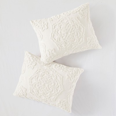 Ivory Cotton Chenille Medallion King/Cal King Duvet Cover Set