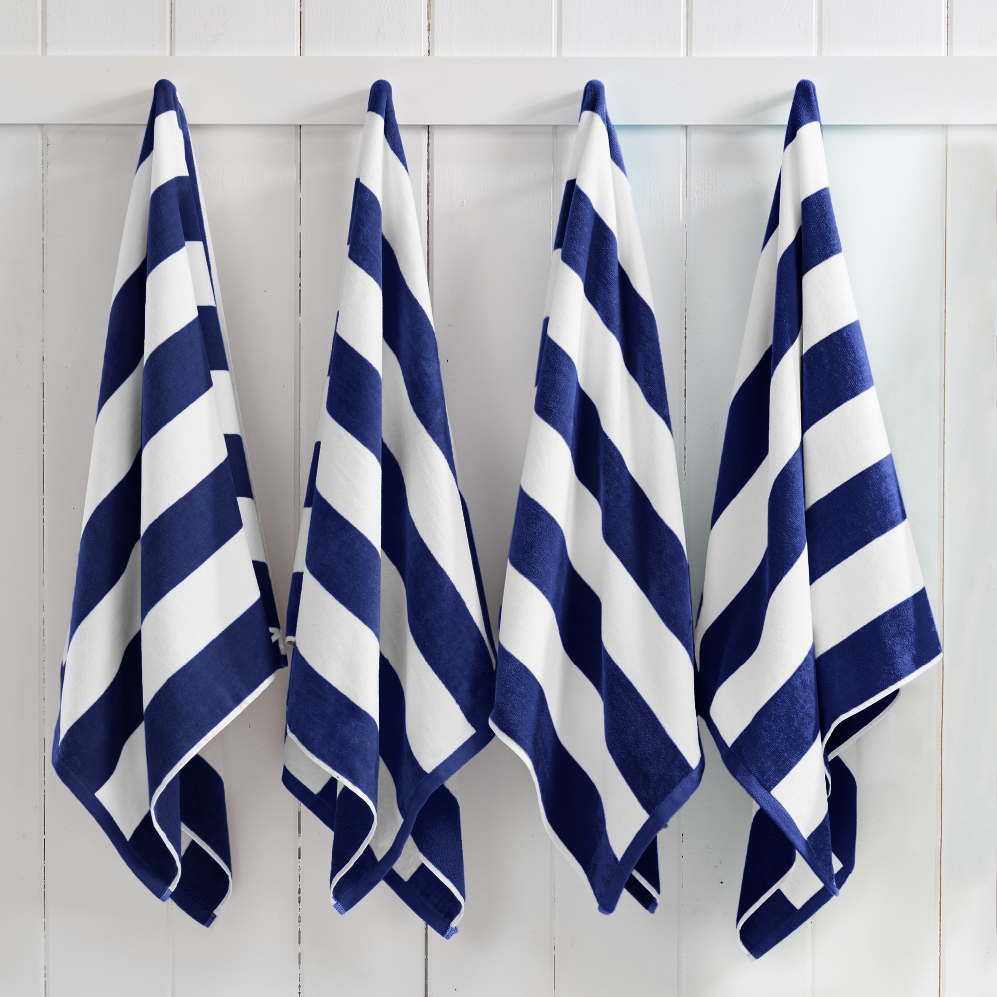 100% Cotton Cabana Striped 4 Pack Beach Towels - Great Bay Home (30" x 60", Navy)