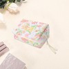 Unique Bargains Quilted Square Flower Makeup Bag Pink Green 1 Pc - 3 of 4