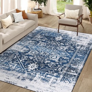 Washable Rug Vintage Medallion Non Slip Non Shedding Rugs Low Pile Foldable Accent Rug for Living Room Bedroom - 1 of 4