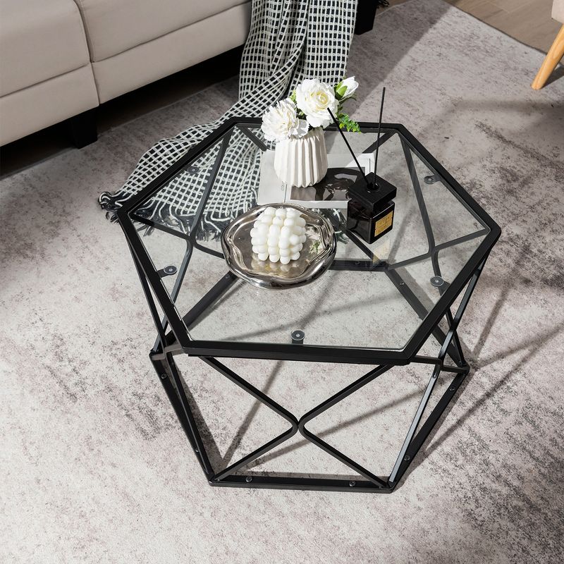 Costway Coffee Table Geometric Glass Modern W/Tempered Glass Top & Metal LegsLiving Roo, 5 of 11